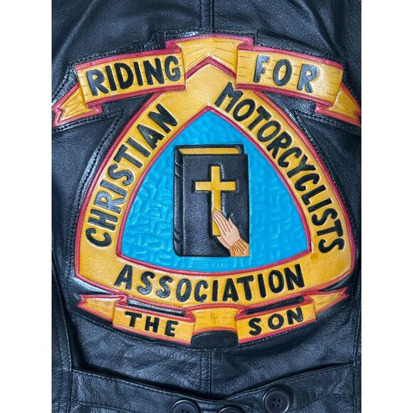 Wilson Leather Maxima Women's Leather Vest Christian Motorcycle Assoc Logo SZ M - Picture 6 of 9